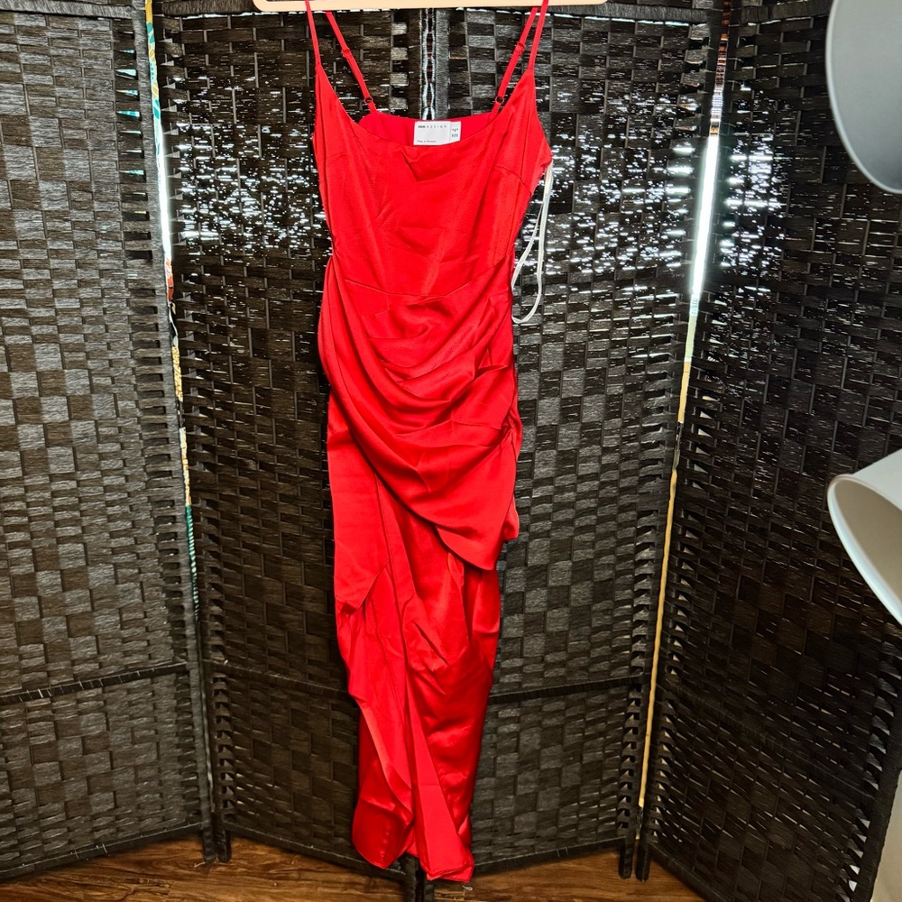 ASOS Design Satin Cami Midi Dress with Drape Skirt Red US Size 4